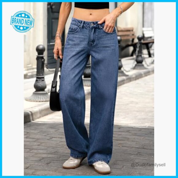 Low Rise Baggy Jeans Stretchy Y2K Wide Leg Boyfriend Straight Denim Pants - Picture 3 of 7
